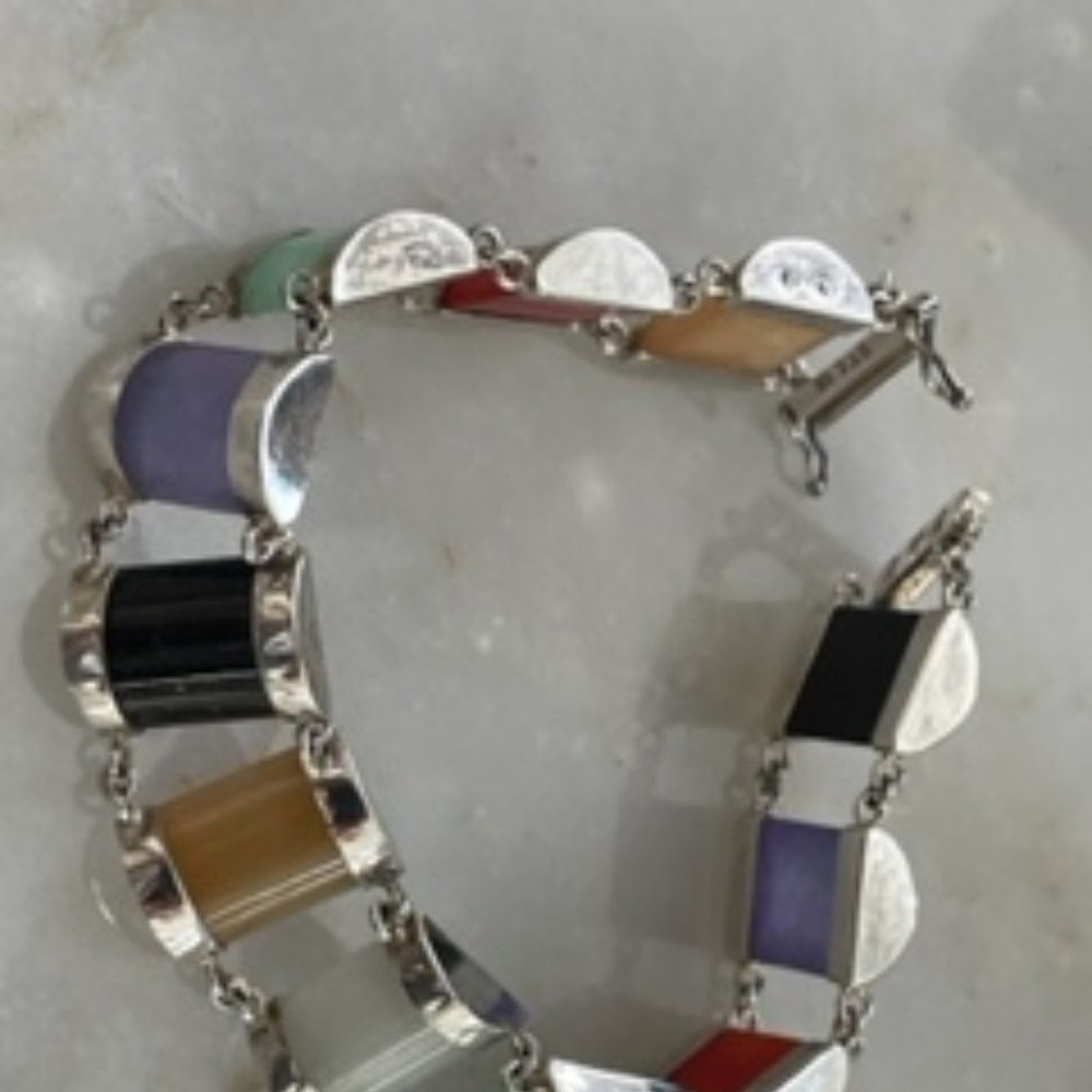 Vintage 1980" bracelet-Sterling silver and Jade gem stones - Picture 5 of 8